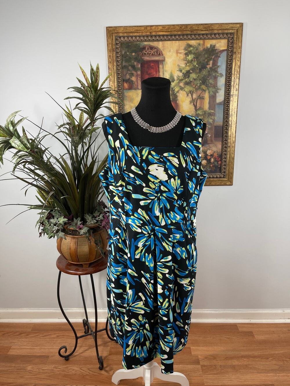 Studio 1 Shift‎ Dress Womens 16P Multicolor Abstract Square Neck Modern Classic